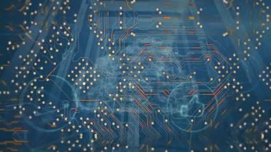 Sunucu odasında veri işleme animasyonu. küresel iş ve dijital arayüz kavramı dijital olarak oluşturulmuş video.