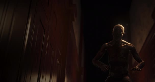 Animasi Manusia Seperti Monster Terowongan Gelap Yang Tertegun Horror Fright — Stok Video