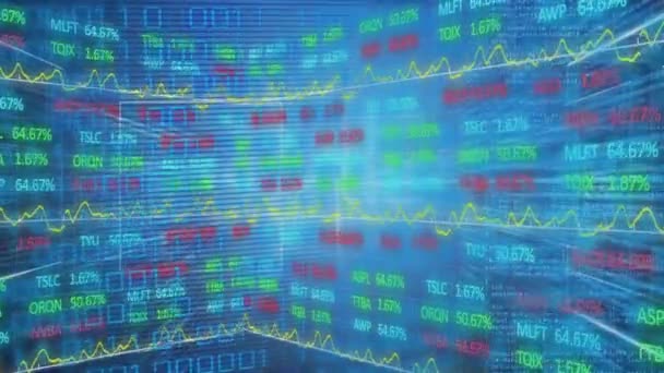 Анимация Фондового Рынка Над Обработкой Данных Концепция Глобального Бизнеса Вычислительного — стоковое видео