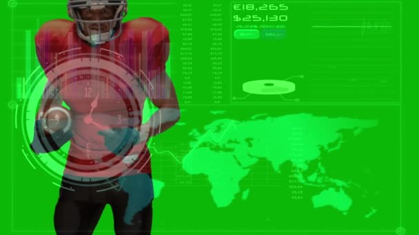 Animation Green Digital Screen Clock Diverse Male American Football Players — Stock Video
