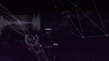 Siyah arkaplan üzerinden veri işleme ile bağlantı ağının animasyonu. Küresel bağlantılar ve dijital arayüz konsepti dijital olarak oluşturulmuş video.