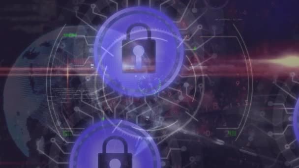Animation Network Connections Globe Online Security Padlock Global Science Digital — Vídeo de Stock