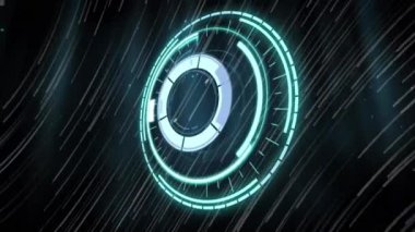 Kara uzayda kayan yıldızlarla dolu bir dairenin animasyonu. veri işleme, renk ve hareket kavramı dijital olarak oluşturulmuş video.