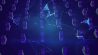 3D nesnelerin animasyonu, bağlantı ağı ve donanma uzayında dönen dünya. küresel bağlantılar, teknoloji ve dijital arayüz konsepti dijital olarak oluşturulmuş video.