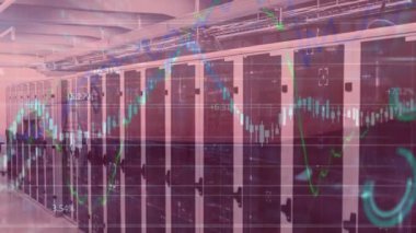 Sunucular üzerinde çeşitli finansal verilerin ve grafiklerin animasyonu. küresel finans, ekonomi, teknoloji ve dijital arayüz kavramı dijital olarak oluşturulmuş video.