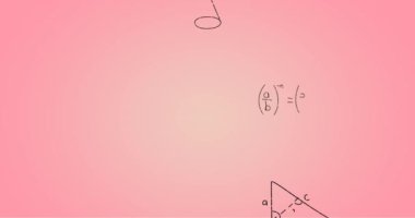 Pembe arka planda elle yazılmış matematiksel formüllerin animasyonu. Bilim, matematik ve öğrenme konsepti dijital olarak oluşturulmuş video.