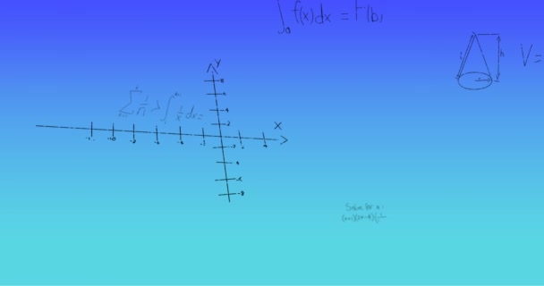 在蓝色背景上的手写数学公式的动画 数学和学习概念数字生成的视频 — 图库视频影像