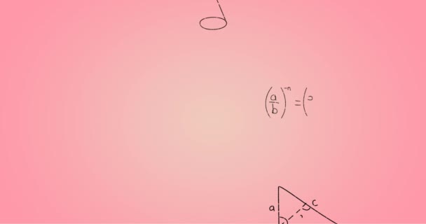 Pembe Arka Planda Elle Yazılmış Matematiksel Formüllerin Animasyonu Bilim Matematik — Stok video