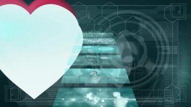 Animation of hearts and diverse biological data moving on screens. human biology, science, technology and digital interface concept digitally generated video.