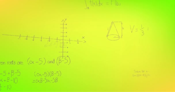 Sarı Arkaplan Üzerinde Elle Yazılmış Matematiksel Formüllerin Animasyonu Bilim Matematik — Stok video