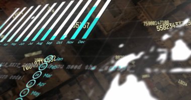 Şehir manzarası üzerinde finansal veri işleme resmi. Küresel bilim, bağlantılar, veri işleme ve dijital arayüz kavramı dijital olarak oluşturuldu.