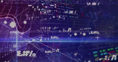 Mavi arkaplanda veri işleme resmi. küresel iş ve dijital arayüz kavramı dijital olarak oluşturulmuş görüntü.