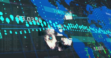 Veri işleme görüntüsü ve avro sembolü siyah arkaplan üzerinde. Küresel iş ve dijital arayüz kavramı dijital olarak oluşturulmuş görüntü.