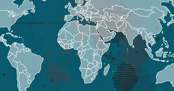 Image of diverse data over world map on green background. Global network, communication, data processing and technology concept digitally generated image.