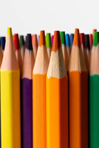 Vertical Image Colorful Crayons White Surface School Equipment Tools Learning — ストック写真