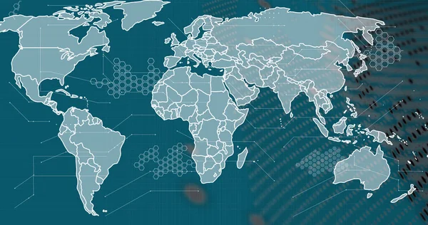 Image World Map Icons Green Background Global Network Communication Data — Stock Photo, Image
