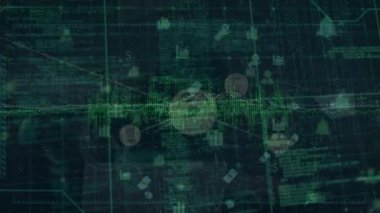 Siyah dijital alan üzerindeki bağlantıların ve simgelerin canlandırılması. Küresel ağ, bağlantılar, iletişim, veri işleme ve teknoloji kavramı dijital olarak oluşturulmuş video.
