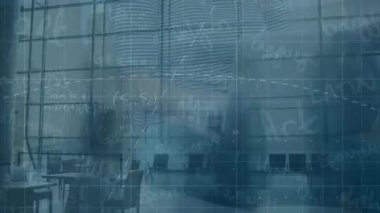 Yürüyen insanlar ve Kafkas kadınlarıyla zaman geçirerek matematik formüllerinin animasyonu. Küresel iş, bilim, matematik ve ekonomi kavramı dijital olarak oluşturulmuş video.