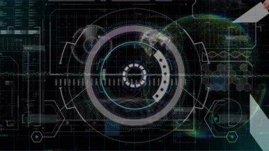 Dünya çapında veri işleme ve tarama animasyonları. Küresel iş, bilgisayar ve dijital arayüz kavramı dijital olarak oluşturulmuş video.