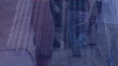 Çeşitli insanlar üzerinde finansal veri işleme animasyonu. Dijital olarak oluşturulan küresel finansman, bilgisayar ve dijital arayüz kavramı.