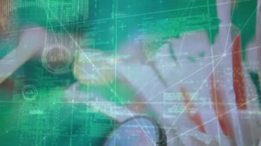 Animation of digital interface over surgeons in operating theatre. global medicine, technology, data processing and digital interface concept digitally generated video.