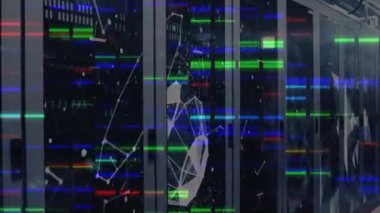 Animation of data processing and connections over servers. Network, computers, data processing and technology concept digitally generated video.