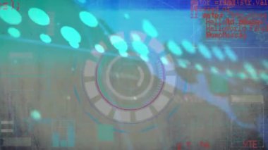 Kapsam taramasında veri işleme animasyonu. Küresel iş, bilgisayar ve dijital arayüz kavramı dijital olarak oluşturulmuş video.