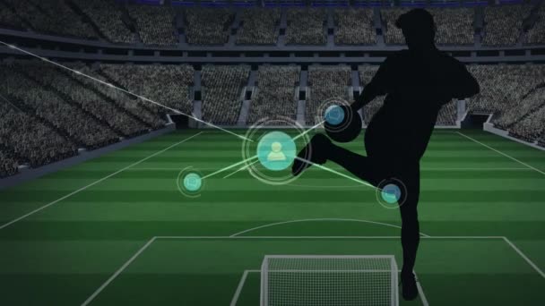 Animazione Connessioni Sulla Silhouette Del Giocatore Calcio Maschile Allo Stadio — Video Stock