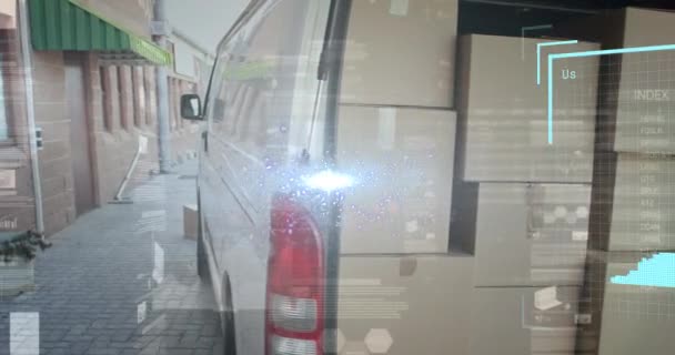 Animation Digital Interface Delivery Man Next Car Global Business Finances — Stock videók