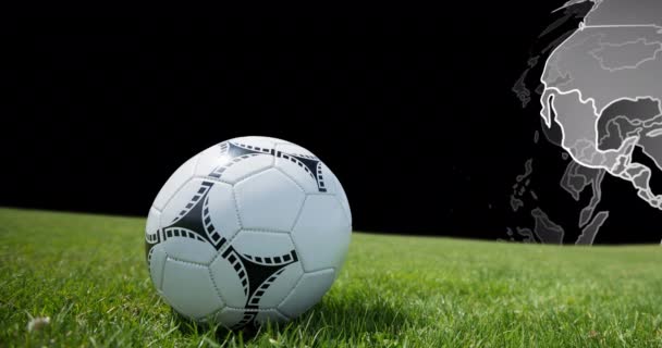 Animation Football Ball Grass Globe World Cup Soccer Concept Digitally — Wideo stockowe