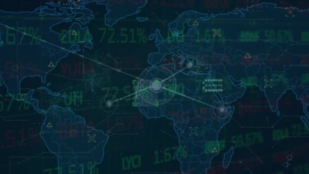 Animacja Przetwarzania Danych Sieci Połączeń Giełdzie Mapie Świata Koncepcja Globalnego — Wideo stockowe