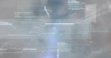 Sunucu odasında veri işleme resmi. Küresel bağlantılar ve veri işleme kavramı dijital olarak oluşturulmuş resim.