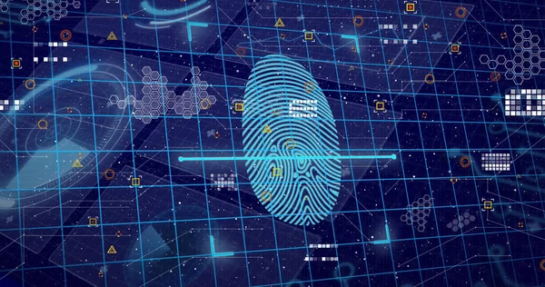 Image Data Processing Fingerprint Blue Background Global Business Digital Interface — Fotografia de Stock