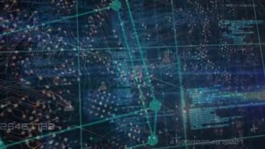 Animation of computer circuit board over data processing and network of connections. Global technology, computing and digital interface concept digitally generated video.