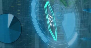 Ekranlar ve şebeke arka planında dijital zarfların animasyonu. Küresel iş bağlantıları ve dijital arayüz konseptini dijital olarak oluşturur.