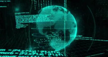 Dönen dünya üzerindeki bağlantılar ve veri işleme ağının animasyonu. Küresel bağlantılar, dijital dünya ve dijital arayüz konsepti dijital olarak oluşturulmuş video.