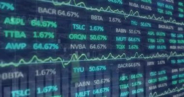 Grafiklerin animasyonu ve finansal veri işleme. Küresel iletişim, iş, veri ve dijital arayüz kavramı dijital olarak oluşturulmuş video.