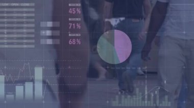 Animation of financial data processing over diverse people. Global finances, computing and digital interface concept digitally generated video.