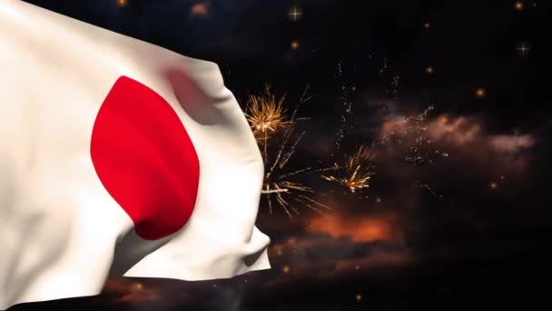 Animation Flag Japan Fireworks Global Sport Patriotism Digital Interface Concept — Vídeos de Stock