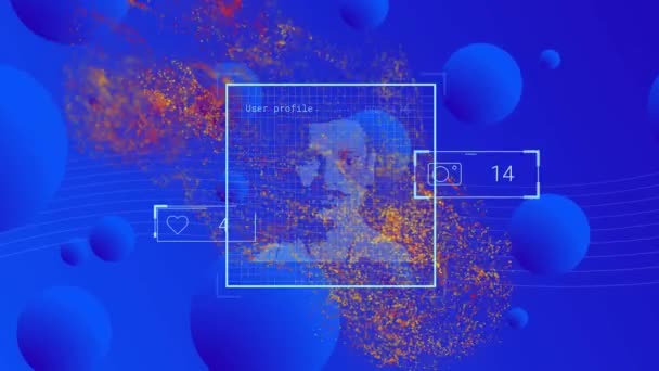 Animation Data Processing Diverse People Shapes Blue Background Global Social — Stockvideo