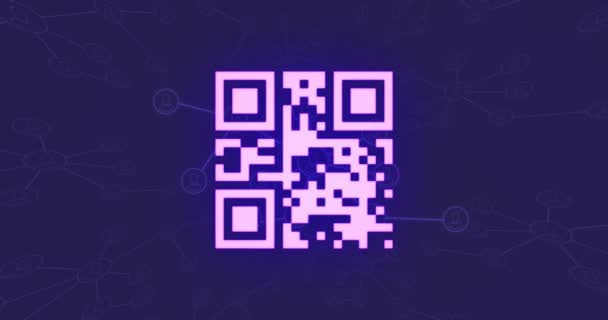 Animation Neon Code Connections Violet Background Network Communication Technology Concept — Stockvideo