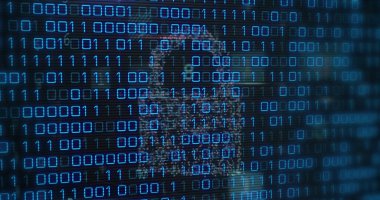 Siyah arkaplan üzerinde veri işleme resmi. küresel iş ve dijital arayüz kavramı dijital olarak oluşturulmuş görüntü.