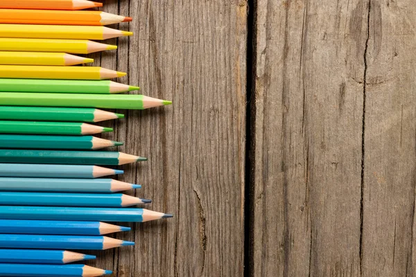 Composition Colorful Crayons Wooden Background School Equipment Tools Education Pattern — Fotografia de Stock