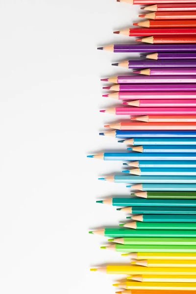 Vertical Composition Colorful Crayons White Surface Copy Space School Equipment — Stock Fotó