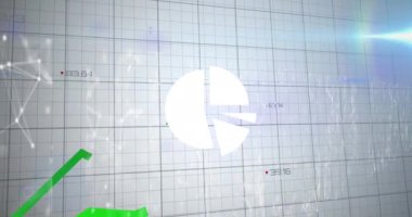 Yürüyen iş adamları üzerinde finansal veri işleme animasyonu. Küresel iş ve teknoloji kavramı.