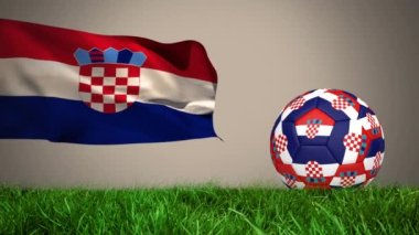 Animation of flag of croatia and football over stadium. Global sport, patriotism and digital interface concept digitally generated video.