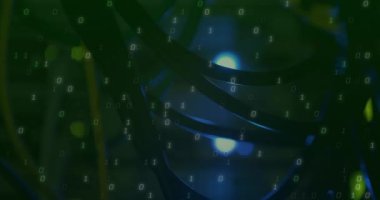 Sunucu odasında dijital veri işleme animasyonu. Dijital olarak oluşturulmuş küresel bağlantılar, veri işleme ve dijital arayüz kavramı.