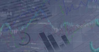 Animation of graph over data processing and malware warning. Global communication, business, data security and digital interface concept digitally generated video.