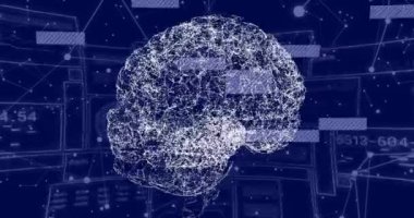 Siyah arkaplan üzerinde dijital beyin ve veri işleme animasyonu. Küresel iş, bilgisayar ve dijital arayüz kavramı dijital olarak oluşturulmuş video.