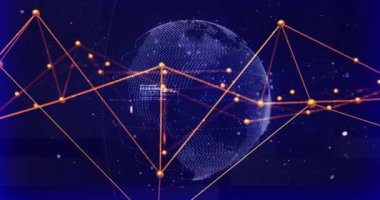 Dönen dünya üzerindeki bağlantılar ve veri işleme ağının animasyonu. Küresel bağlantılar, dijital dünya ve dijital arayüz konsepti dijital olarak oluşturulmuş video.